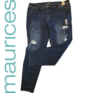 Maurices Distressed Dark Wash Denim Flex Mid Rise Jeggings X Long Plus Size 24W